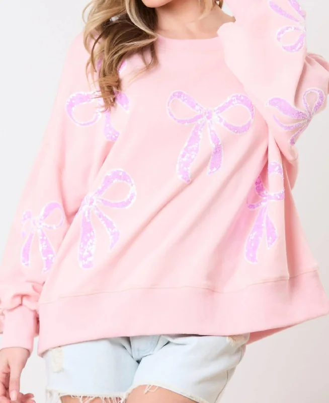 Women's Seasonal Attire Ribbon Embroidery Sweatshirt In Pink