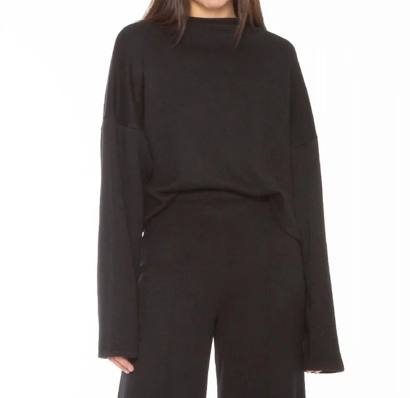 Women's Relaxed Outfit Cashmere Blend Funnel Neck Top In Black