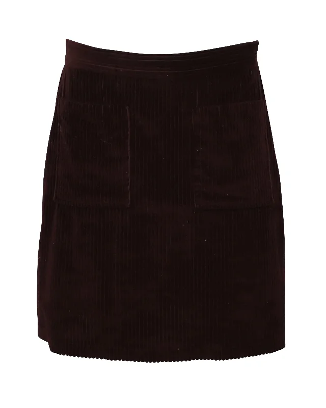 Women's Chic Outerwear Attire A.P.C. Solene Corduroy Skirt in Burgundy Cotton