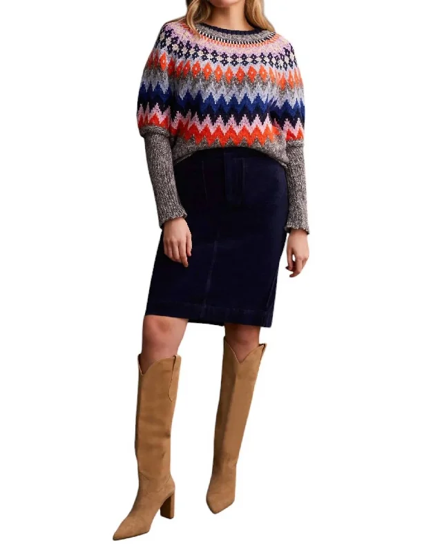 Women's Evening Apparel Ground Intarsia Ribbed Sweater In Grey Mix