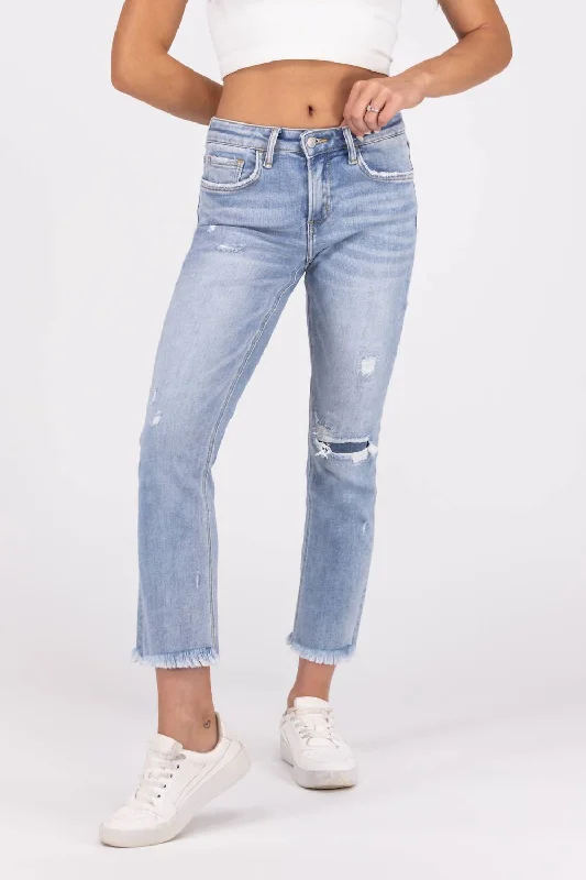 Women's Work Outfit Don't Stop Fighting Mid-Rise Slim Straight Fit Denim Jeans In Light Wash