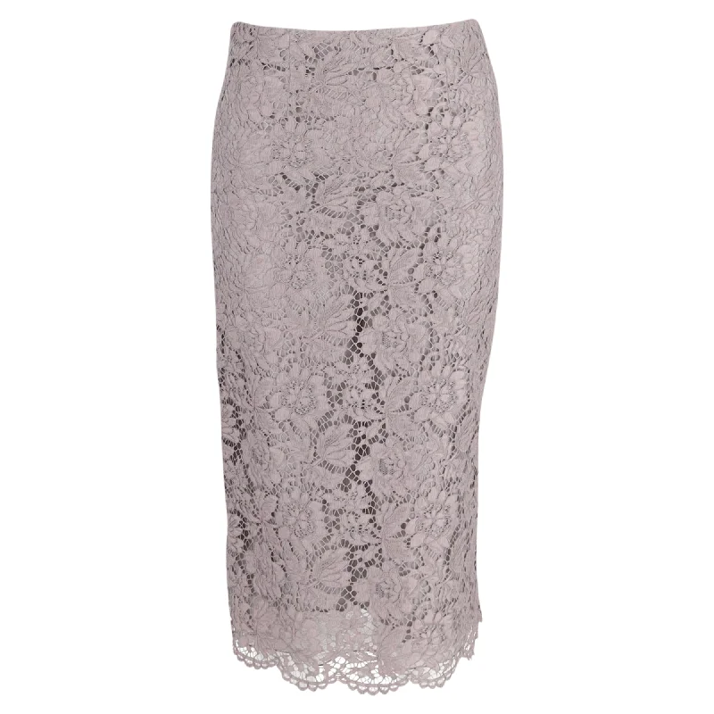 Clothes Sales Valentino Lace Midi Skirt in Grey Cotton