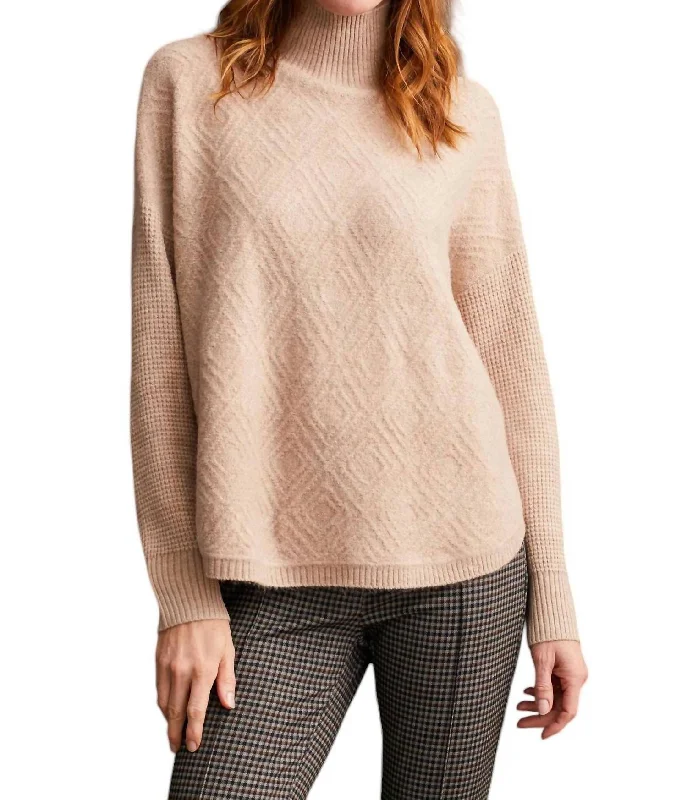 Women's Holiday Attire Textured Mock Neck Sweater In Oatmeal