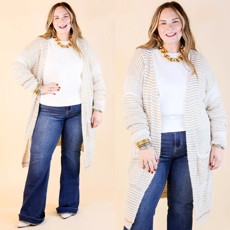 Casual Attire For Women Upstate Chill Striped Knit Cardigan with Pockets in Beige