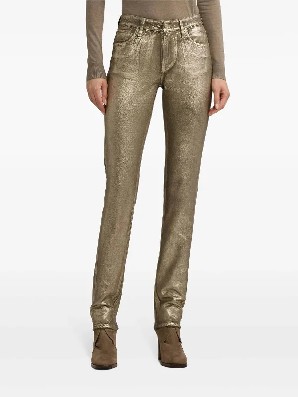 Women's Casual Outfit Metallic High Rise Skinny Jeans In Gold