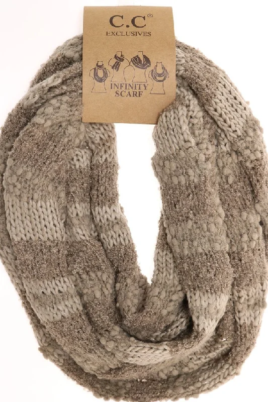 Affordable Women's Clothing Fuzzy Lined Popcorn CC Infinity Scarf-Grey/Beige