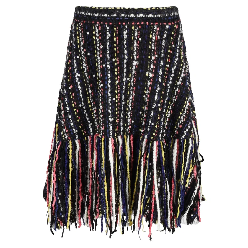 Stylish Outerwear Clothing For Women MSGM Fringed Skirt in Black Wool