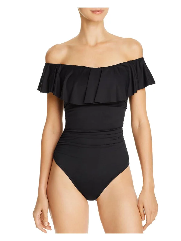 Women's Clothing Womens Ruffled Cap Sleeve One-Piece Swimsuit