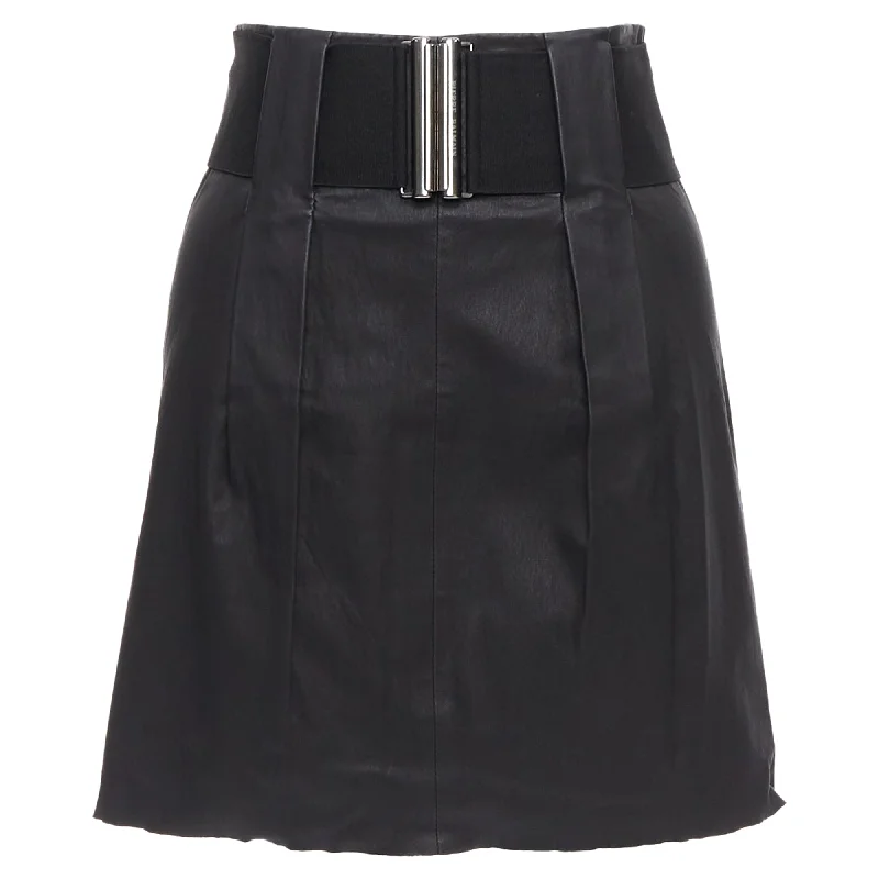 Women's Trendy Activewear Apparel Pierre Balmain Leather Wide Logo Elastic Belted A Skirt