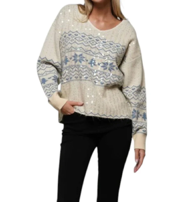 Comfortable Women's Outfits V-Neck Christmas Sweater In Beige