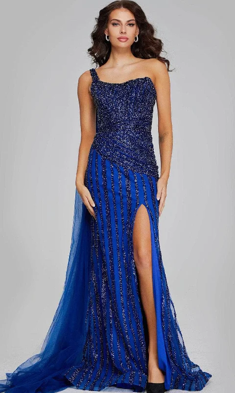 Women's Holiday Outfit Jovani 39386 - Asymmetrical Beaded Evening Gown