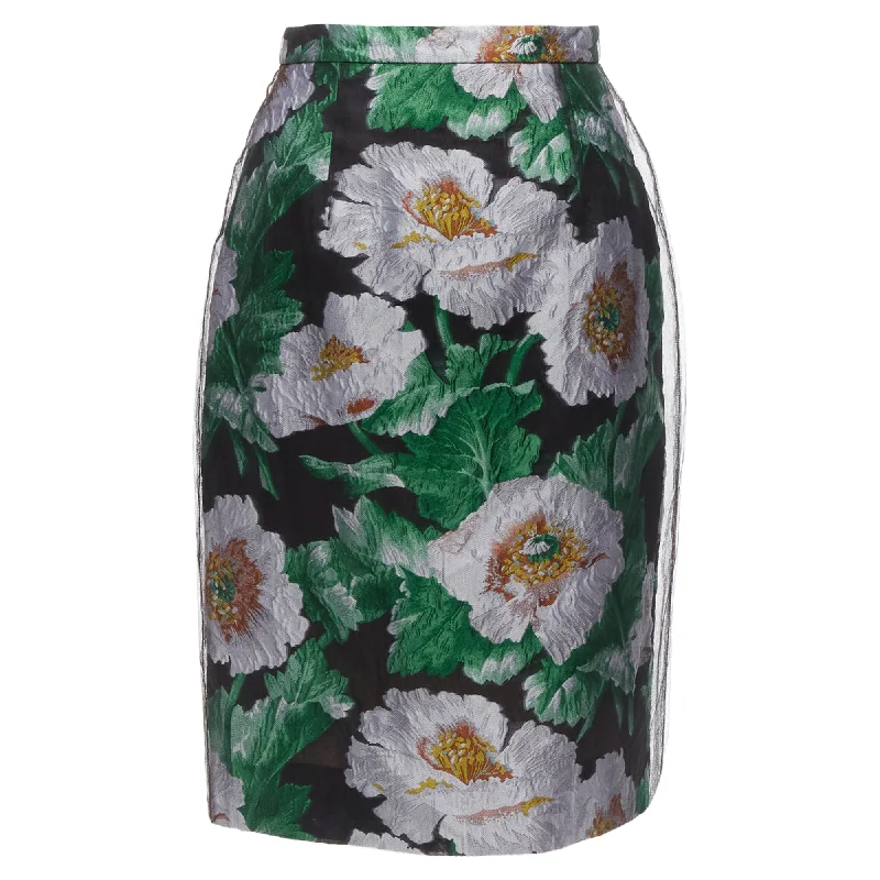 Comfortable Outfit For Women Oscar De La Renta tulle overlay floral jacquard skirt