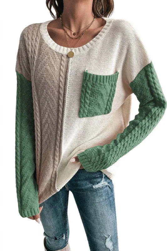 Women's Luxury Garments Kofi Colorblock Drop Shoulder Sweater In Vineyard Green