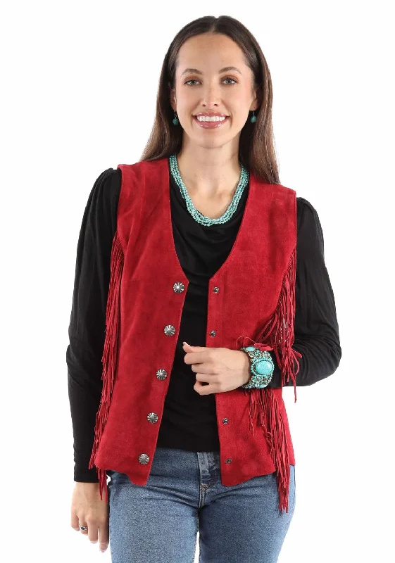 Women's Travel Garments Scully Womens Snap Front Fringe Red Suede Leather Leather Vest L