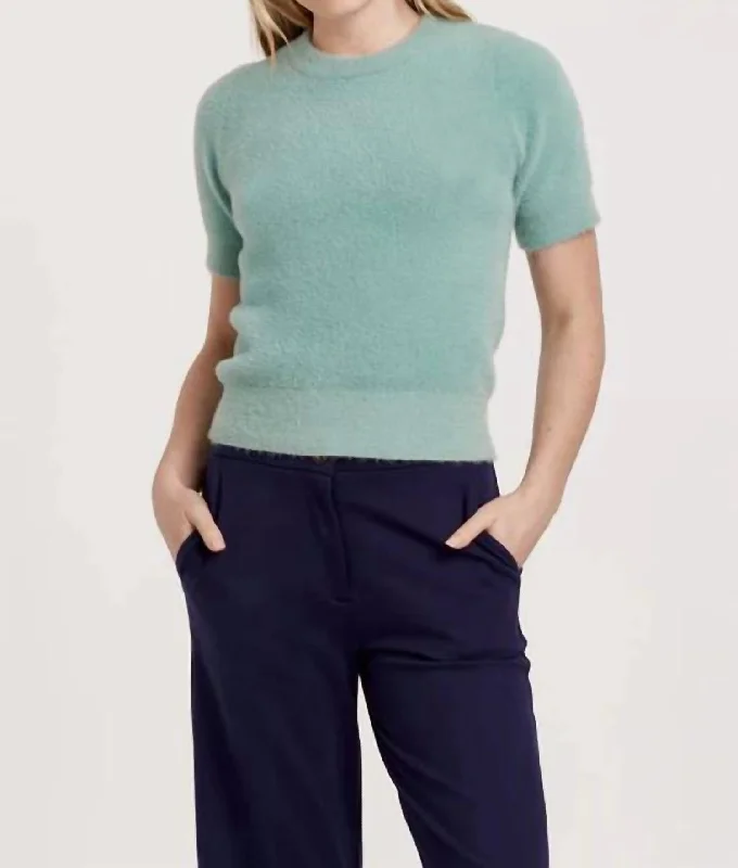 Women's Seasonal Garments Suzie Fuzzy Short Sleeve Sweater Top In Herbal Blue