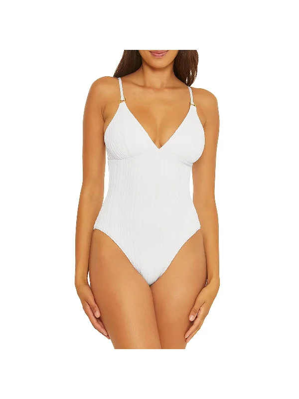 Casual Garments For Women Womens Ribbed Polyester One-Piece Swimsuit