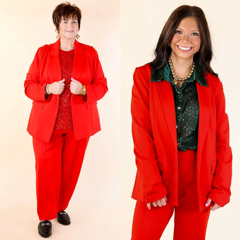 Winter Wardrobe Clearance Elegant Ensemble Blazer in Scarlet Red