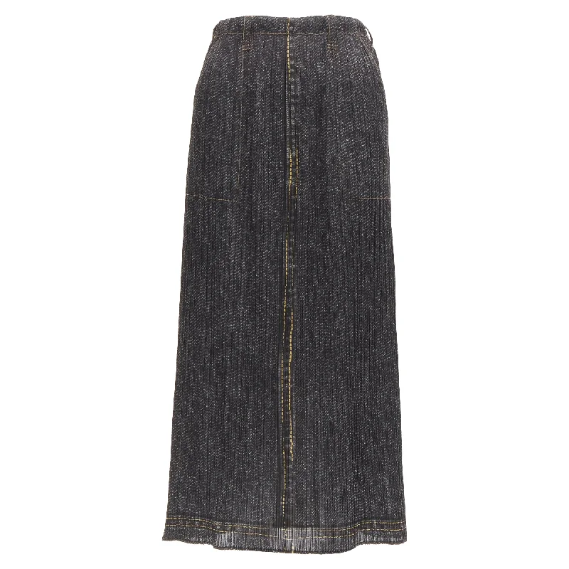 Casual Apparel For Women Issey Miyake Pleats Please overstitched denim tromp loeil skirt