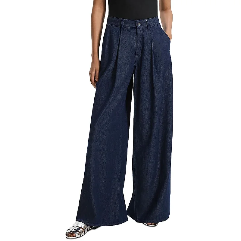 Women's Vintage-Inspired Outfit Womens Pleated Denim Wide Leg Jeans