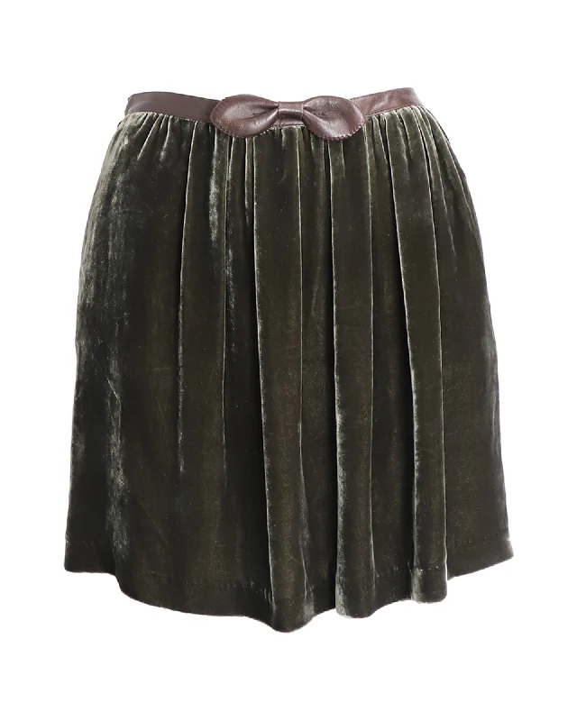 Trendy Boutiques Online Sandro Paris Velvet Skirt with Bow in Green Viscose