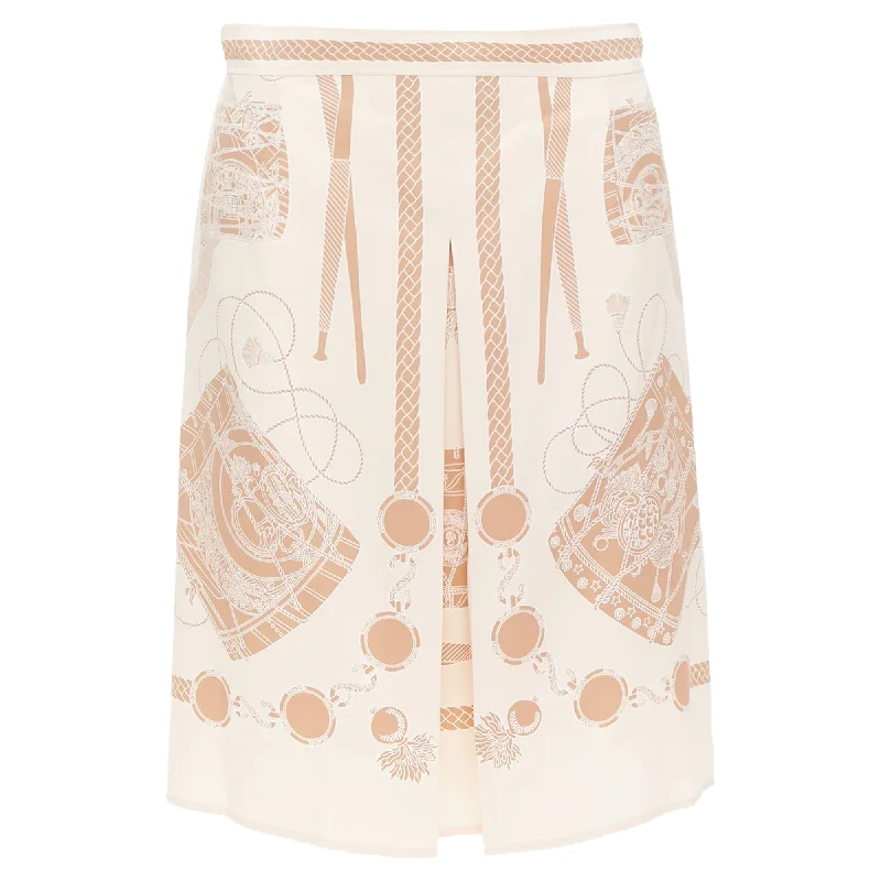 Women's Clothes And Apparel Hermes Les Tambours Finesse Silk Printed Box Pleat Skirt