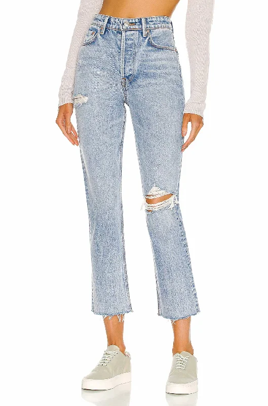 Stylish Women's Clothing Karolina High Rise Straight Crop Jeans In Larchmont With Rip