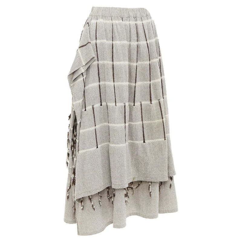 Casual Chic Women's Clothes Issey Miyake checked fringe trim layered skirt