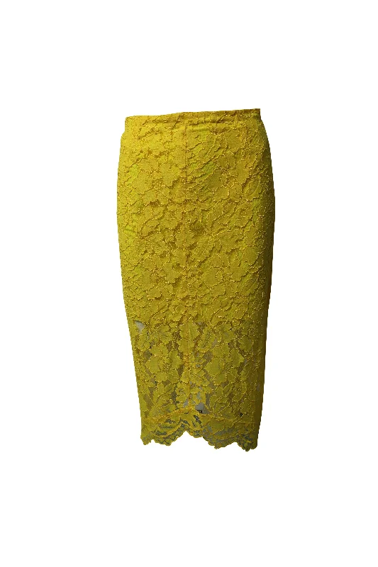 Stylish Women's Attire Sandro Jaime Lace Midi Skirt in Yellow Rayon