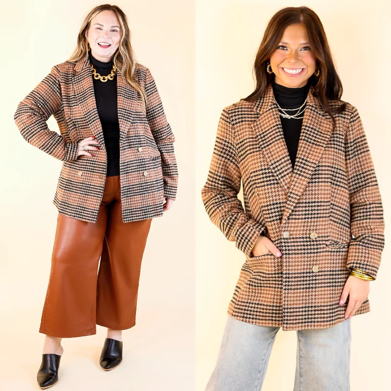 Women's Evening Garments Magical Feeling Houndstooth Blazer with Long Sleeves in Rust Mix