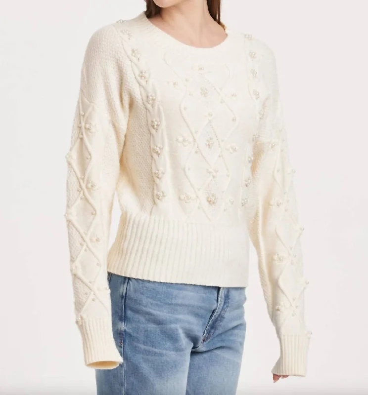 Women's Outerwear Garments Daphne Pearl Cable Knit Sweater Top In Vintage Cream