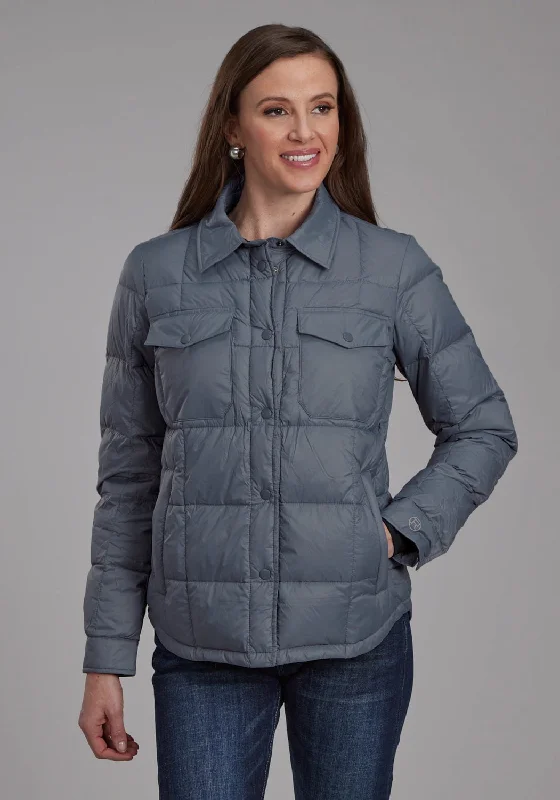 Stylish Women's Outfit Roper Womens Down Filled Shirt Silver Blue 100% Nylon Softshell Jacket