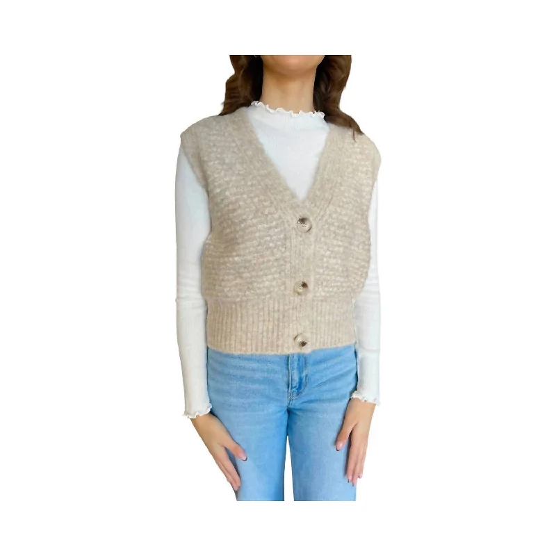 Chic Women's Clothing Online Button Front Sweater Vest In Beige