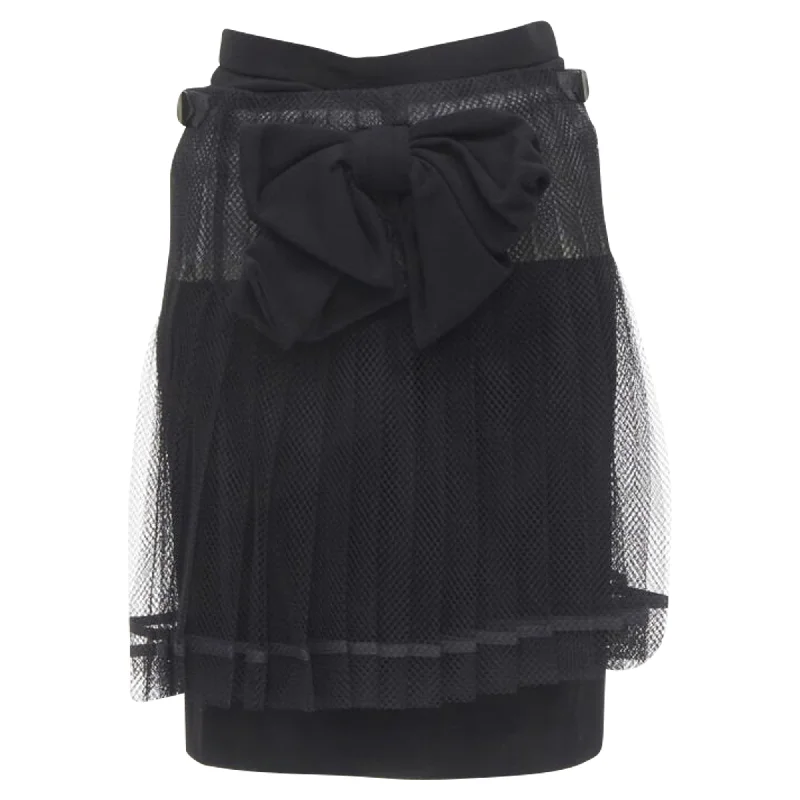 Women's Cozy Winter Attire Comme Des Garcons bow buckle pleated net mesh skirt