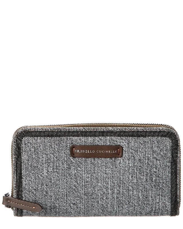 Women's Functional Outdoor Garments Brunello Cucinelli Monili Bead Denim Wallet