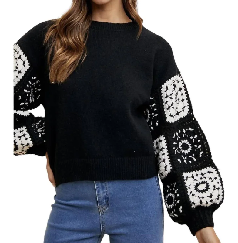 Women's Professional Garments Handmade Granny Square Crochet Sweater In Black