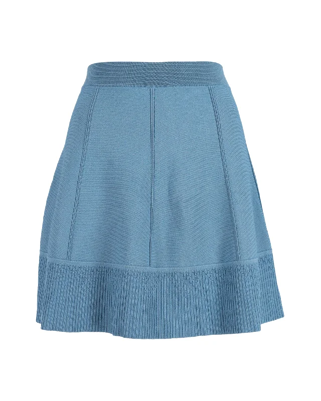 Contemporary Women's Clothing Sandro Paris Knitted Flared Skirt in Blue Viscose