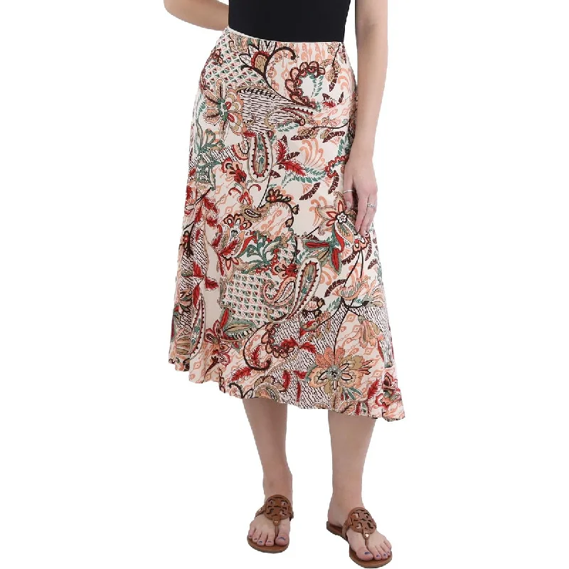 Chic Clothing For Women Womens Floral Print Side Zipper Midi Skirt