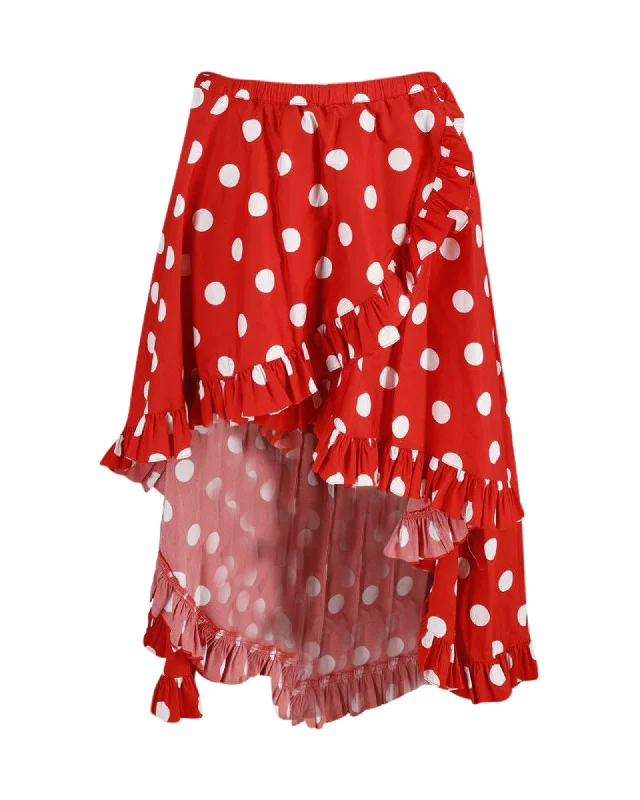 Online Shopping Boutiques Caroline Constas Adelle Asymmetric Ruffled Polka-Dot Skirt in Red Cotton