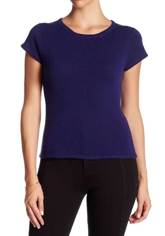 Comfy Women's Outfits for Daily Wear Cashmere Short Sleeve Crew Neck Sweater In Purple