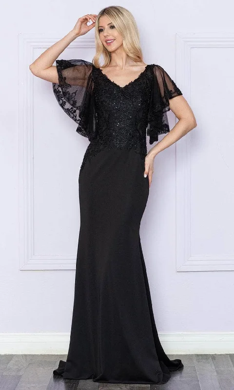 Casual and Comfortable Outfits Poly USA 9318 - Flutter Sleeve Embroidered Gown