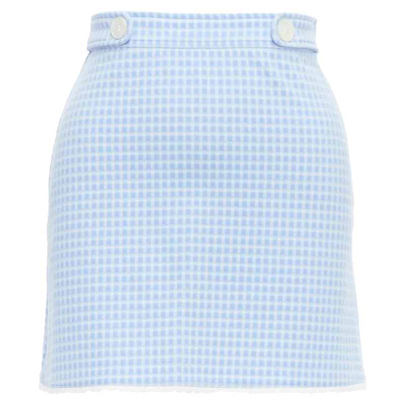 Women's Vacation Attire Miu Miu Gingham Seersucker Scallop Trim Buttons Mini Skirt