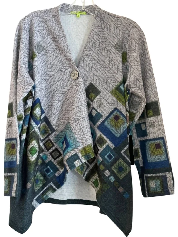 Women's Comfy Attire For Lounging Women's One Button Cardigan In Grey/teal