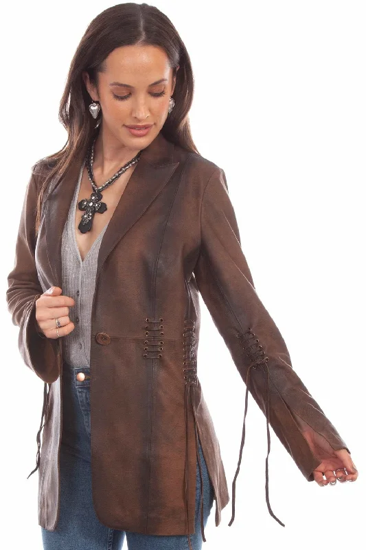 Women's Elegant Garments Scully Womens Stylish Blazer Vintage Brown Leather Leather Jacket XL