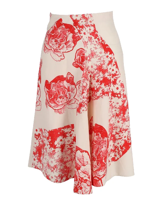 Women's Athletic Outfit Stella McCartney Floral Print A-Line Skirt in Cream Silk