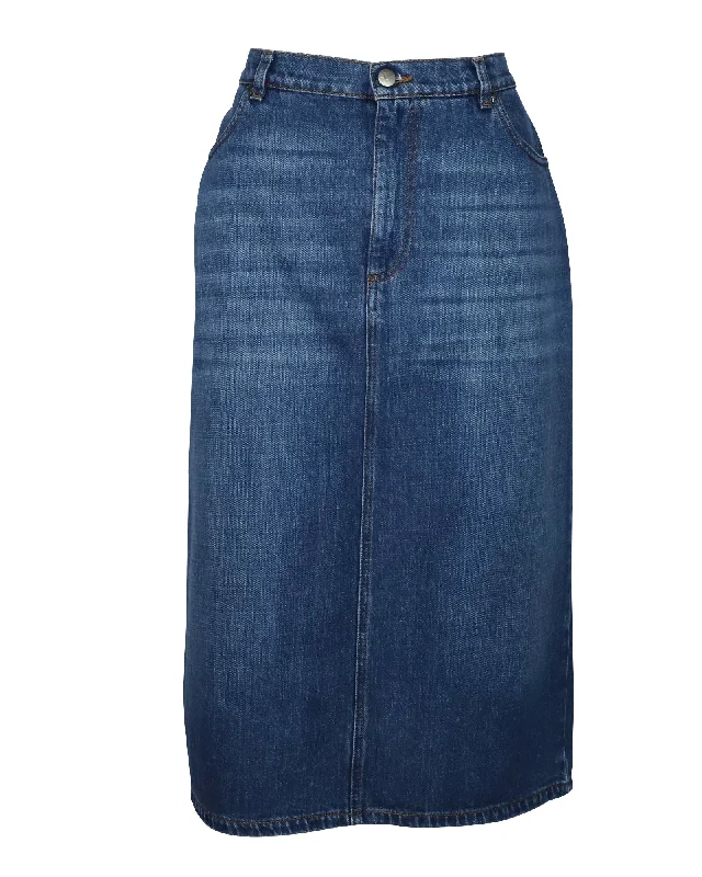 Women's Trendy Casual Outfit Alexa Chung Denim Midi Skirt in Blue Cotton