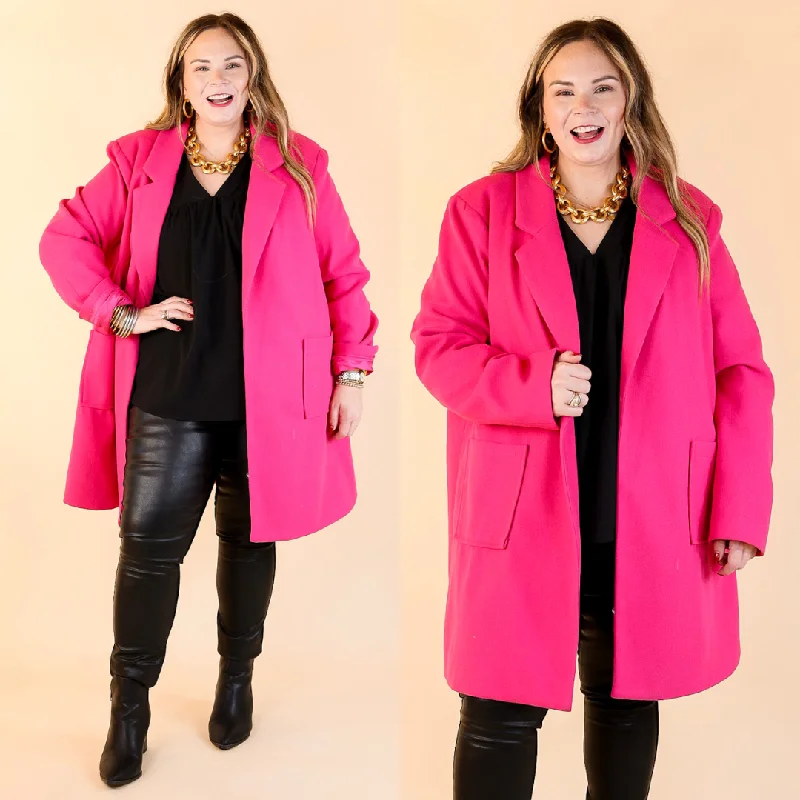 Women's Athletic Clothes European Holiday Open Front Coat in Hot Pink