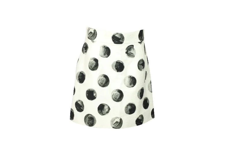 Women's Evening Outfit Dolce & Gabbana Painted Polka Dot Print Skirt in White Cotton