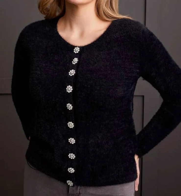 Sustainable Women's Clothes Sweater Cardigan With Sparkle Button Cardigan In Black