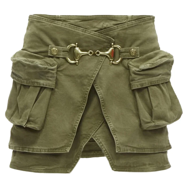 Women's Workout Garments Balmain tone horsebbuckle distressed cargo mini skirt