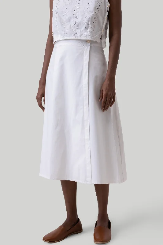 Vintage Women's Fashion Overlap Midi Skirt in White